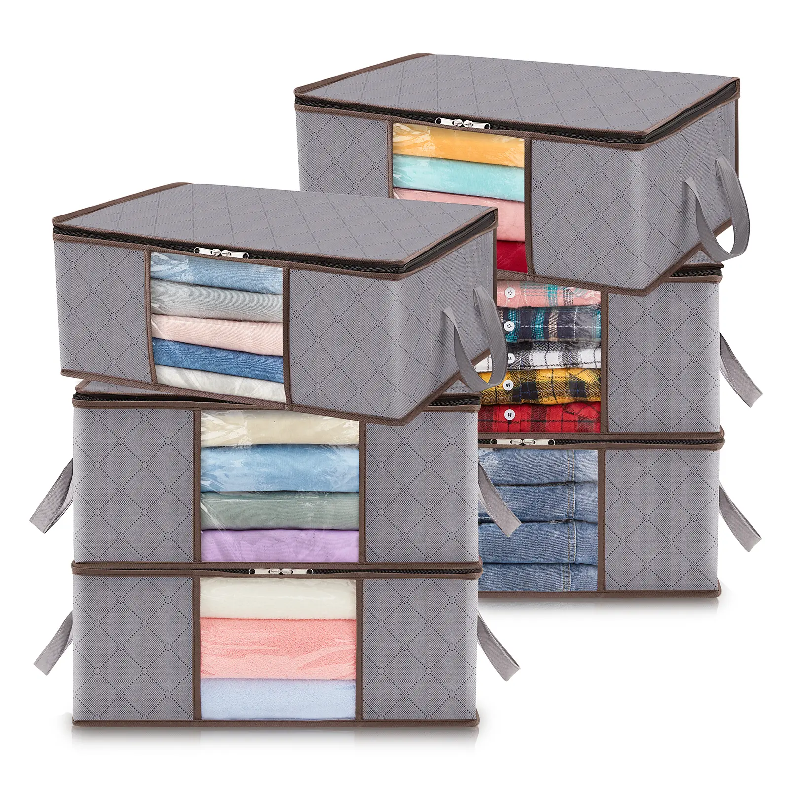 Lifewit Foldable Clothes Storage Bag with Reinforced Handle, Sturdy Fabric, Clear Window for Sweaters, Coats, T-Shirts & Blankets - Student