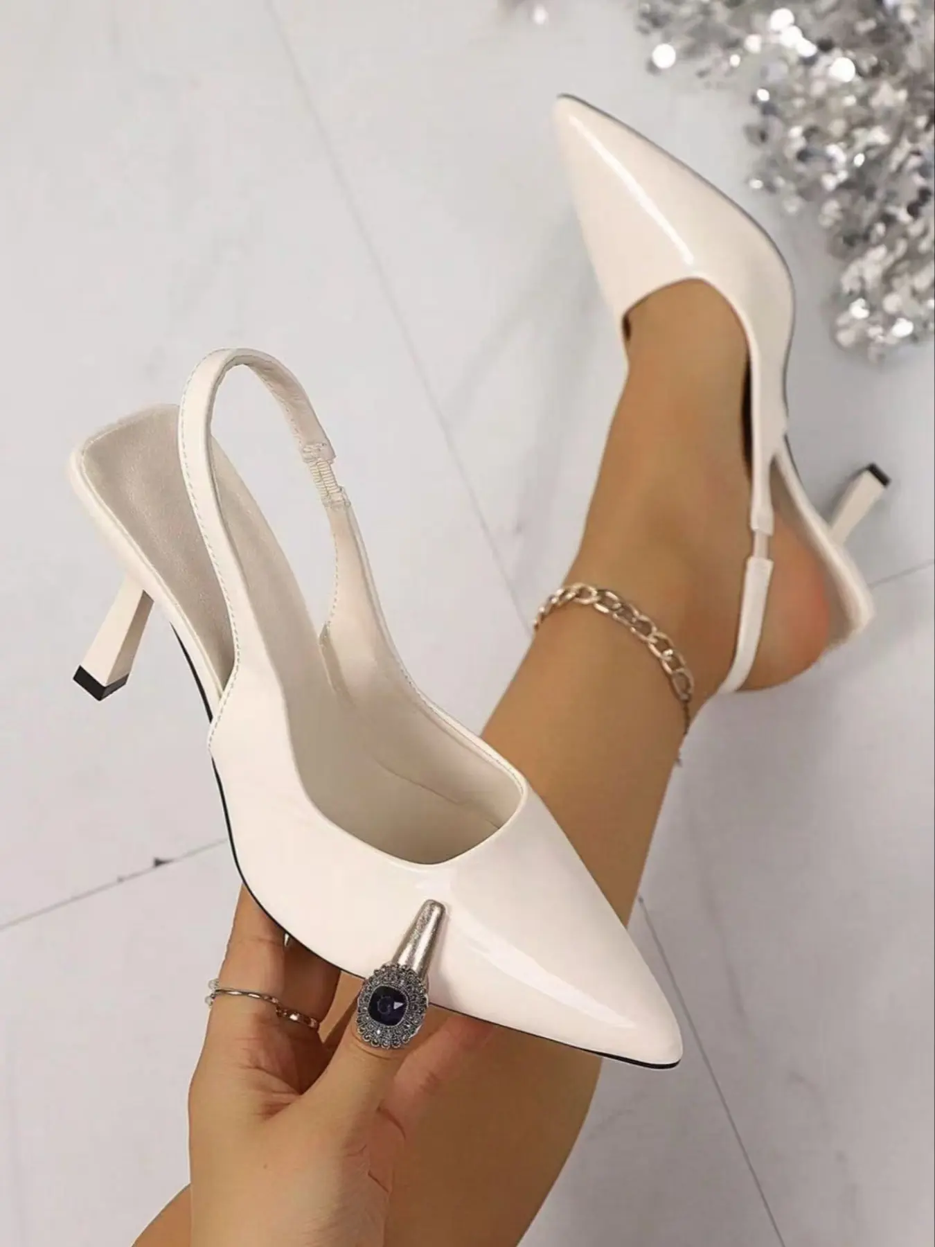 Women's Pointed Toe Medium Width Rubber Sole Stiletto High Heels, Comfortable Backless Strap Fashionable Sandals, Elegant Party Heels, Elegant Outdoor Wear