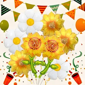Natural Style Daisy Sunflower Foil Balloons, Multi Shape Kit for Wedding Decor, Anniversary Celebration, Festival & Party Supplies