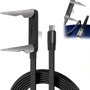 Invisible Stand Type-C Charger Cable, 240W Super Fast Charging 2-in-1 Charging Cord & Phone Holder for Gaming, Office, Car Travel – Black