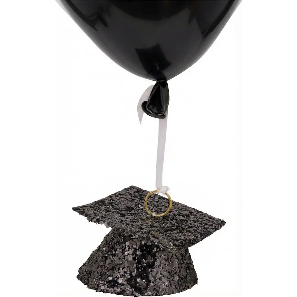 Class 101 - Glittering Graduation Cap Balloon Weight - Black