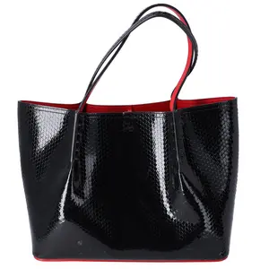 Pre-owned christian louboutin Leather Tote Bags Hippolock Large Tote Black Solid Classic Red Patent Leather