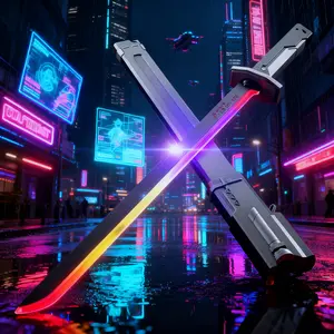 Cyberpunk Neon Sword Lightsaber Toy 31.5" Spark Blade Sound & Fog Eight-Color Streaming Light Effect Type-C Rechargeable for Rave Cosplay & Display