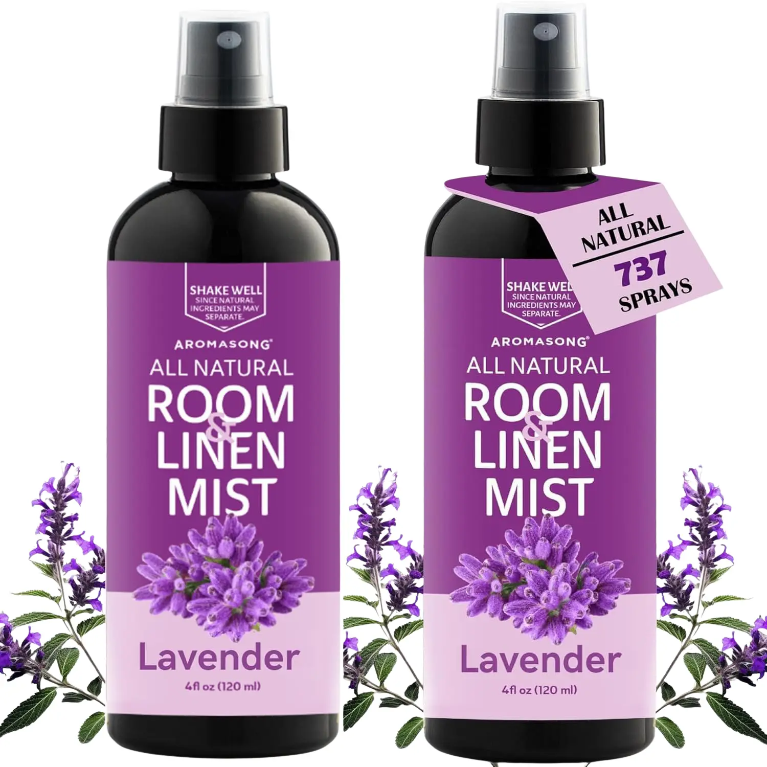 AROMASONG All Natural Lavender Fragrant Room Mist & Spray, 4 fl oz 2-Packs (2 Bottles) Aromatic Scent Home Care Product, Aromatherapy for Relaxation & Sleep, Pillow Freshener, Ideal Gift