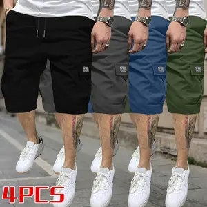 4-piece set of men’s lightweight summer work shorts with multiple pockets, perfect for everyday wear, street style, skateboarding, and camping activities.