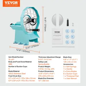 VEVOR Manual Vegetable Fruit Slicer, 0-0.5/0-12mm Thickness Adjustable Commercial Slicer Machine, Double Feed Ports, Stainless Steel Blade Food Cutter Slicing Machine for Cucumber, Lemon, Tomato