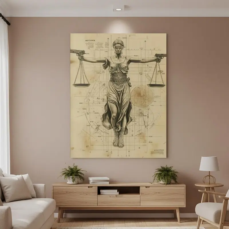 Framed Wooden Framed Goddess Balance of Justice Canvas  - 0.89inch Thick, High-Quality Wall Art Print with Lady Justice Design, Perfect for Living Room, Bedroom, Bathroom, or Kitchen Decor, Ready to Hang Home Gift, Goddess Wall Art
