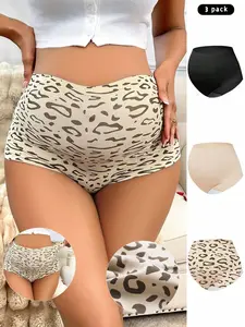 BloomMama 3pcs Pregnant Women High Waist Seamless Leopard Print Underwear Maternity