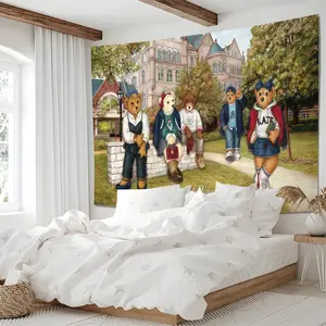 Bear Campus Crew Tapestry , Unique Preppy Style Wall Art, Stylish Bedroom Decor for Teens, College Students & Young Adults, Perfect Gift for Preppy Lovers