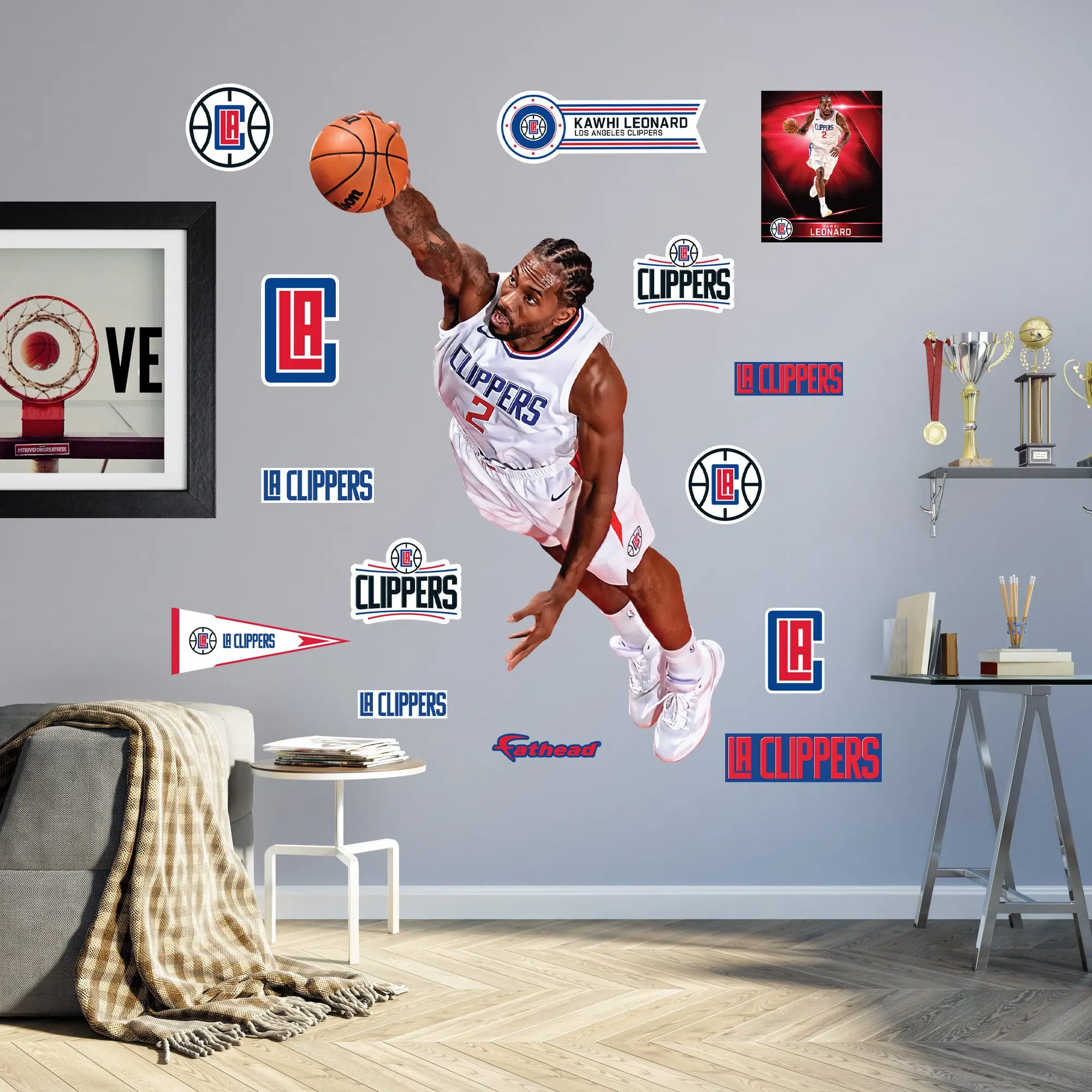 Official NBA Los Angeles Clippers Kawhi Leonard Dunk RealBig Collection Reusable Vinyl Wall Stickers - Decorative Fan Home Decor Decals