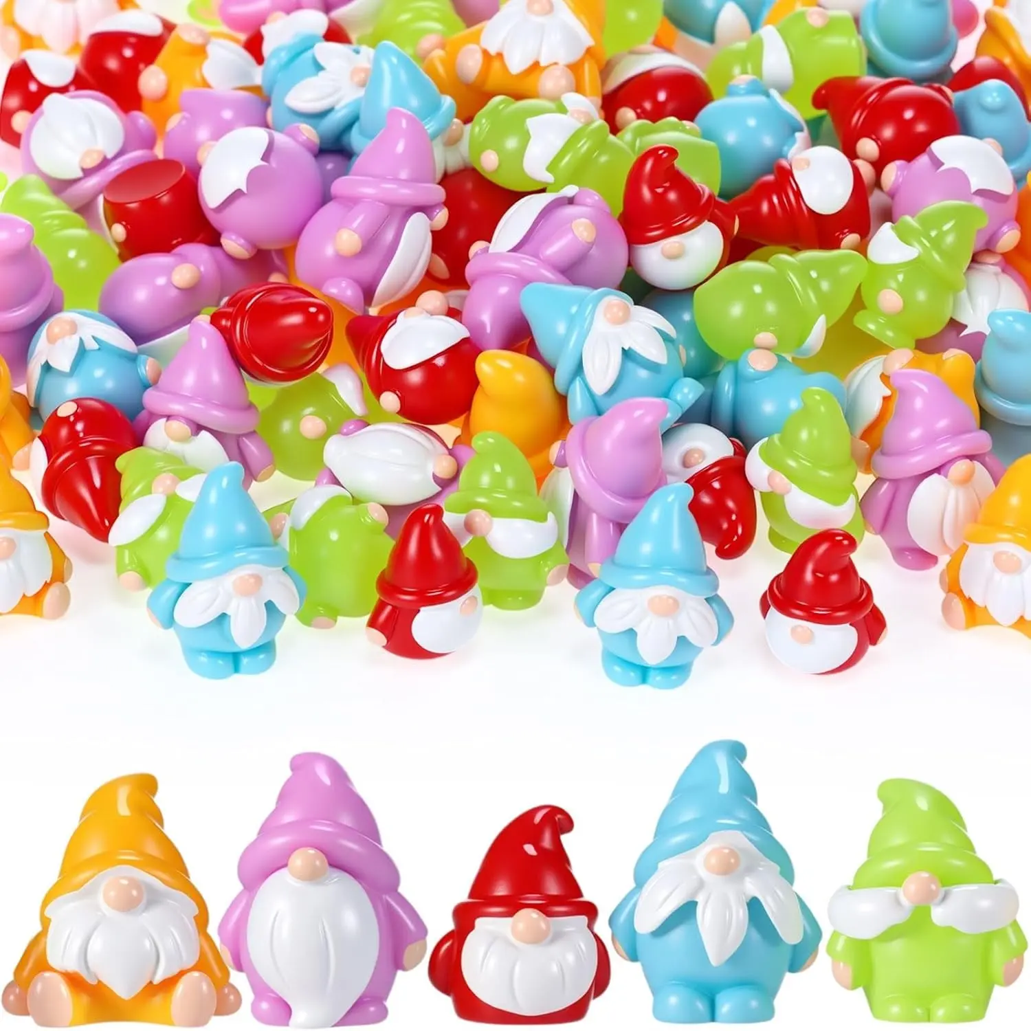 100 Pcs Mini Gnomes Tiny Figures Miniature Gnomes Bulk Miniature Figurines Mini Resin Fairy Statues for Garden Landscape Outdoor Patio Yard