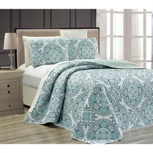 Fancy Collection 3 Pc Bedspread Bed Cover Over Size New (King/California King, Blue Medallion)