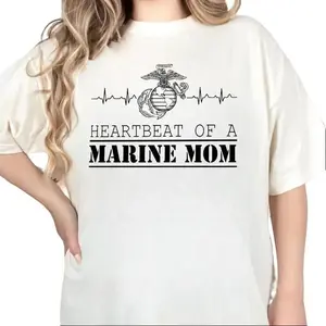 US Marine Mom Heartbeat T-Shirt, Proud USMC Mama Tee, Bootcamp Graduation & Family Day Shirt, Military Pride Apparel Casual Cotton