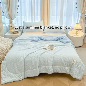 Blue and white checkered summer quilt with a puffy texture—a soft, skin-friendly, and lightweight air-conditioning quilt perfect for summer use in bedrooms, offices, on beds, in living rooms, and for home relaxation, Soft Lightweight Quilts