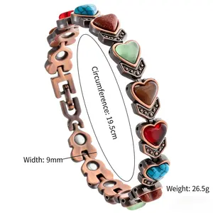 Copper Magnetic Bracelet for Women and Men, Pure Copper with Natural Unique Gemstone