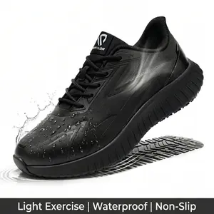 【2026】Men's Waterproof Work Shoes for Couriers, Delivery Drivers & Car Wash Cleaners, Non-slip Soft Cushion Sneakers with Leather & Fabric Upper, Rainy Day Ready, All-day Comfort for Long Standing & Light Activity