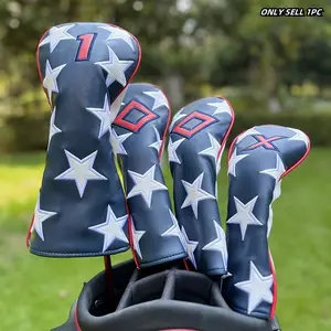 Star & Striped Pattern Golf Driver Headcover, Waterproof & Wear-resistant Golf Club Head Cover, Golf Accessories for Hybrid Driver Fairway Wood Cover