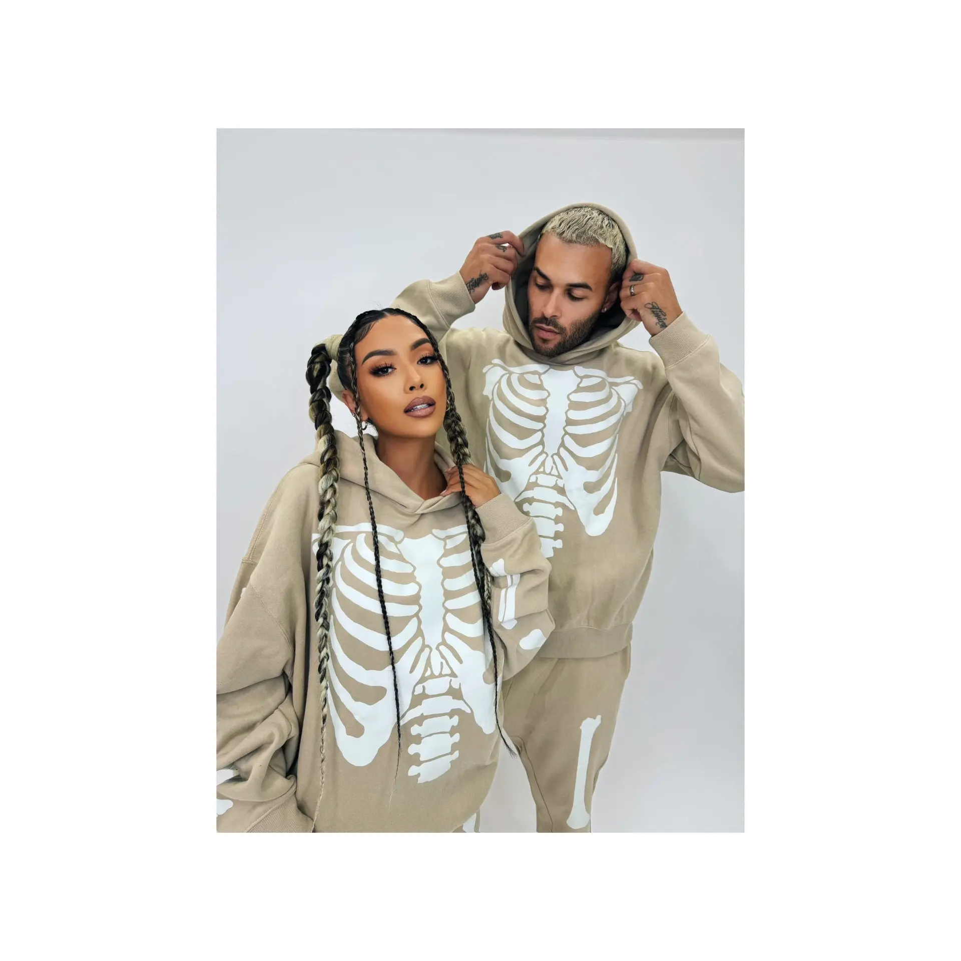 GLOW IN THE DARK SKELETON HOODIE - KHAKI