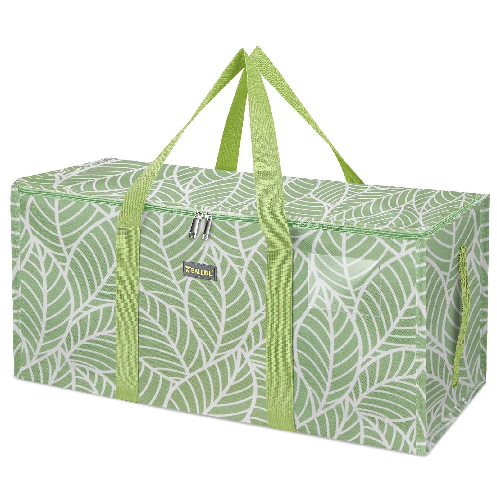 Extra Large Oxford Fabric Storage Tote Bag Organiser with Zippers, Carry Handles, Heavy Duty for Laundry, Clothes - Antique Foliage Space-Saving Moving Bag
