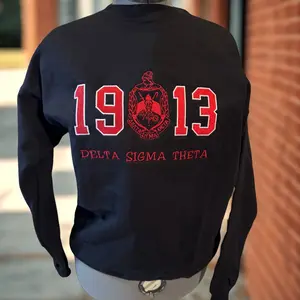Delta Sigma Theta 1913 Logo Sweatshirt - women Black Long Sleeve with Red Embroidery