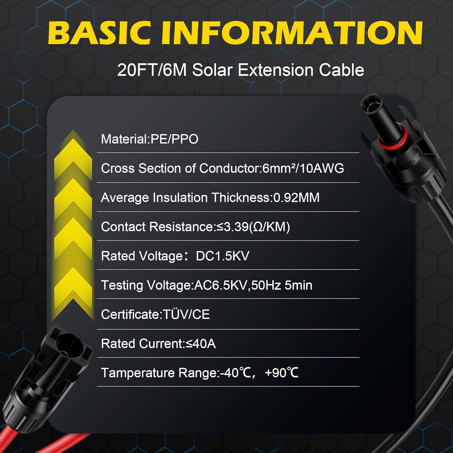 Solar Cable Solar ExtensionCable 10AWG Solar Panel Extension Cable with Female and Male Connectors Waterproof