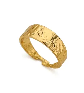 Wide Textured Open Ring Gold Tone – Adjustable Unisex Gift for Loved Ones