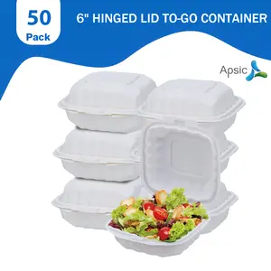50 /300Pack 6" Apsic To Go Food Containers - Clamshell Take Out Food Containers with Lids - Disposable Heavy Duty Plastic Hinged Meal Prep Containers Boxes for Lunch - Microwave & Freezer Safe, White - Perfect for Christmas, Party, Gift, Kitchen