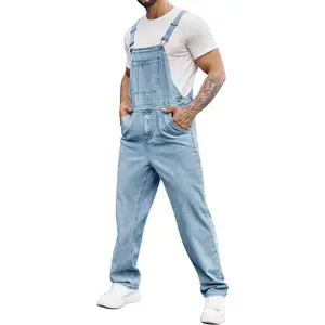 PASLTER Men's Denim Bib Overalls Jeans Fashion Boot Cut Trousers Casual Slim Fit Adjustable Straps Jumpsuit