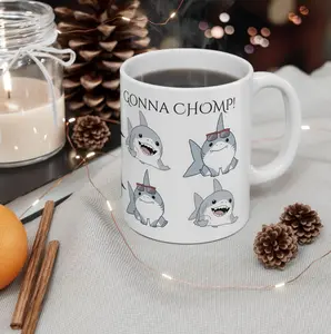 FeeShip Funny Jeff the Land Shark Mug 15oz Ceramic Coffee Cup for Gamers Fans Cute Shark WikiHow Parody Gift Printed in USA Dishwasher Safe - Drinkware