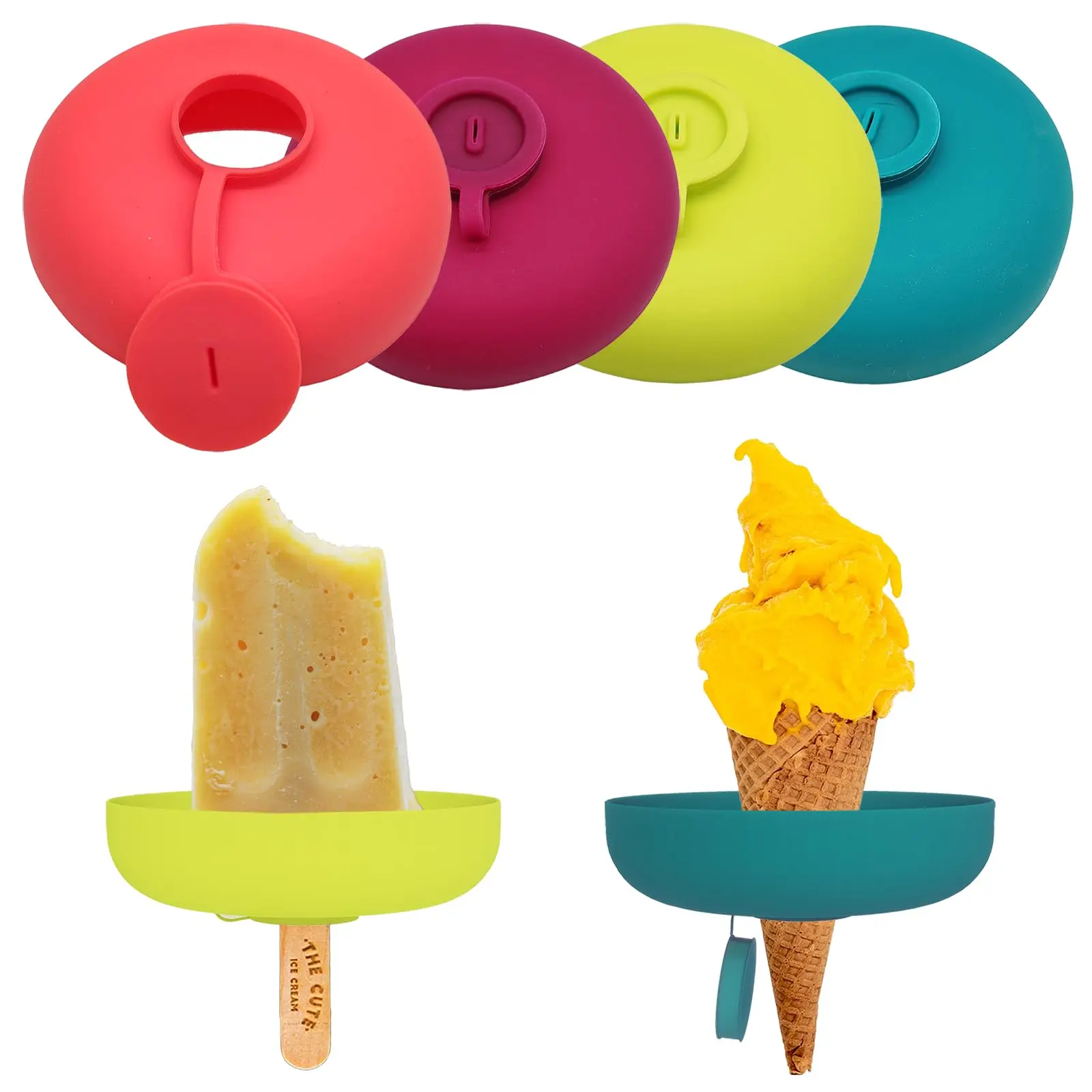 4pcs Popsicle Holders for Kids with 2 Outdoor Storage Box,2 IN 1 Reusable Silicone Ice Cream Holder,Catches Drips Before They Drop,Travel-Friendly with Outdoor Containers for Summer Days and Party Present