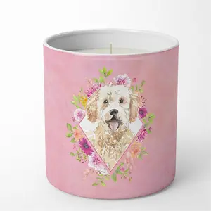 Carolines Treasures  10 oz Goldendoodle Pink Flowers Decorative Soy Candle