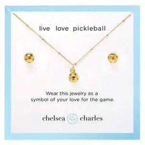 CC Sport Gold Pickleball Necklace and Earrings Gift Set