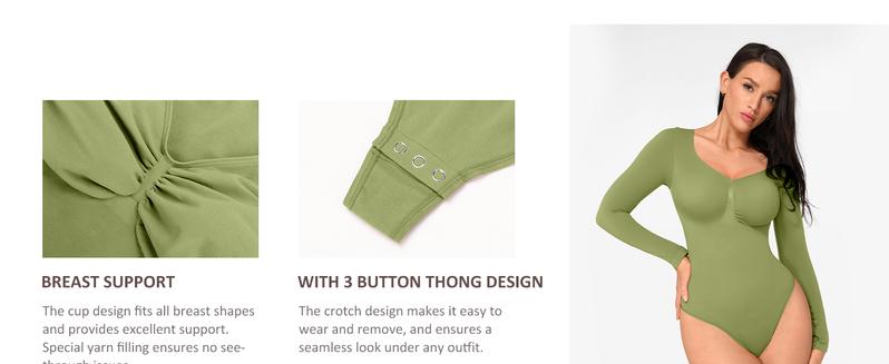 FeelinGirl Women's Seamless Shaping Long Sleeve Thong Comfortable Bodysuit for Tops and Underwear Lady Comfort Basic