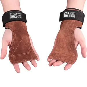 Outdoors [Cowhide Leather Gloves] LHU Cowhide Leather Pull-Up Assist Gloves |   Grip Strength Training Gloves for Men & Women with Hook & Loop Closure, Ergonomic Design for Parallel Bars, Assisted Pull-Ups & Home Gym Workouts (Brown/Beige)