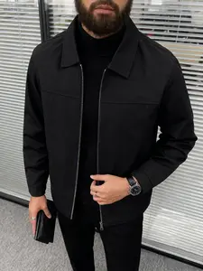 Men's casual jacket with zipper closure design, versatile and light business style, simple and minimalist lapel jacket, 100% polyester fiber, easy to maintain fabric, suitable for daily leisure, work travel and formal wear, Coats - Spring and Autumn