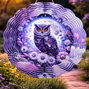 10" Aluminum Owl Wind Spinner, Decorative Outdoor Garden Ornament