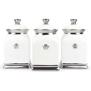 30 OZ Cookie Jar, White Kitchen Canisters Set of 3, Farmhouse Porcelain Decorative Jars for Countertop, Ceramic Storage Jar for Coffee, Sugar,  Bag