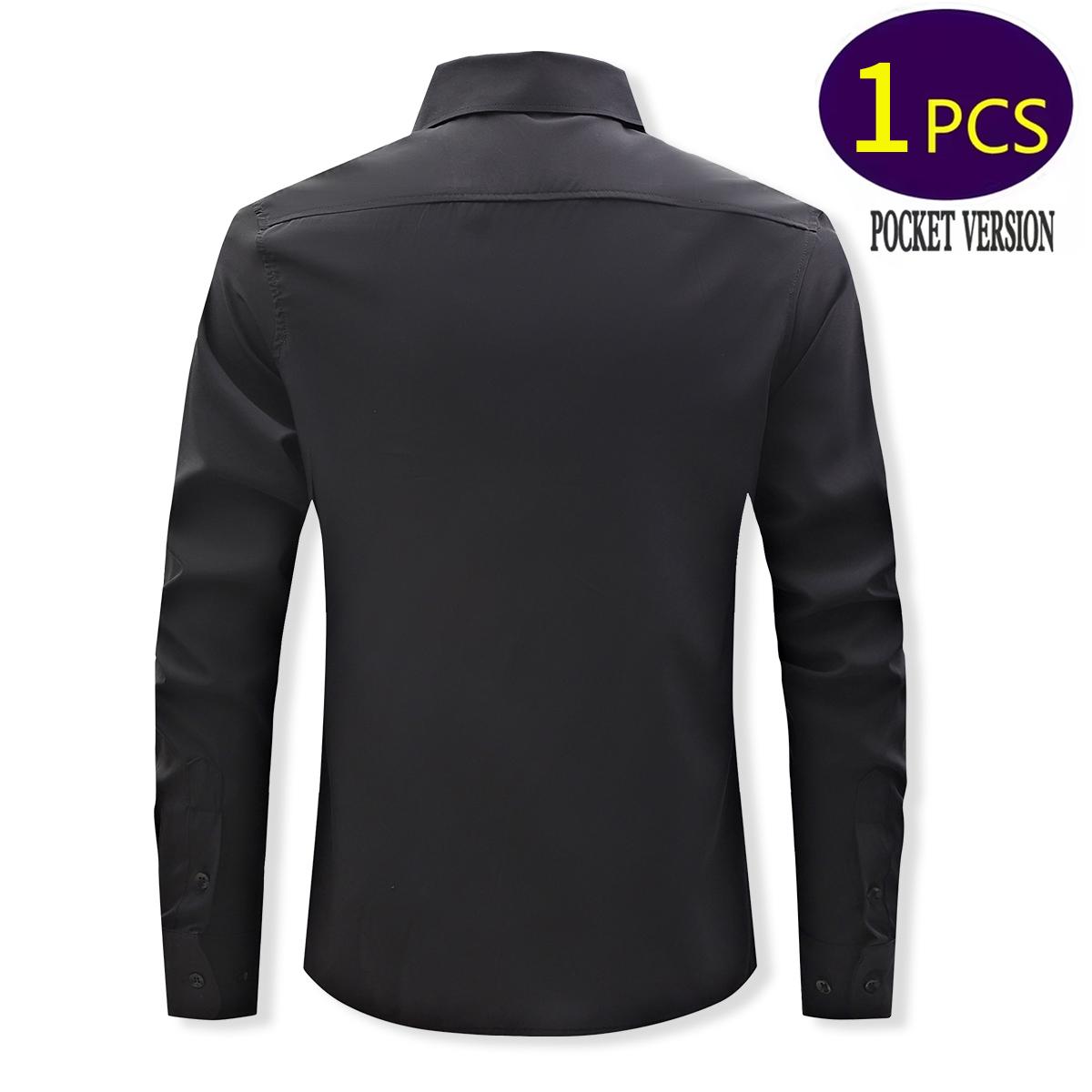Men's Square Collar Shirt with Pocket, Stretch, Solid Color Shirt, Business Casual