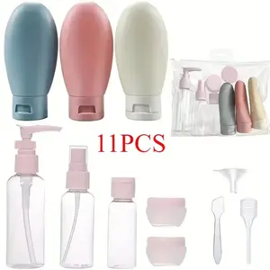 11-Piece Reusable Travel Bottle Set, Includes Spray Lotion, Shampoo, Shower Gel Bottles, Cosmetic Containers, Squeeze Tubes