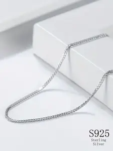 S925 Sterling Silver Simple Chain Necklace for Women & Men,  Valentine Gifts for Her, Fashion Jewelry for Party, Daily Clothing Decor, Trendy All-match & Exquisite Jewelry for Birthday Gift, Minimalist Chain Necklace