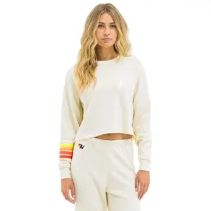 BOLT RUGBY STITCH CROPPED CREW SWEATSHIRT - VINTAGE WHITE // WHITE NEON