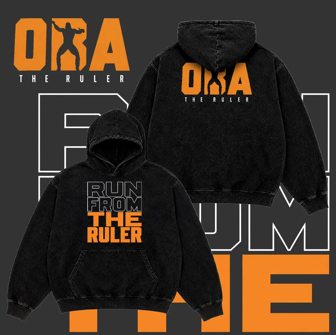 7787 Oba Femi The Ruler Wrestling Graphic Hoodie for Casual Streetwear Menswear, Vintage Washed Oversized Pullover, Front and Back Print
