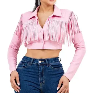 Tassel denim short jacket - soft suede material long sleeved fashionable all season women's jacketRAIMENTRY