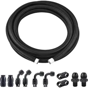10AN PTFE  Line Kit, E85 Nylon Braided  Hose Kit 10FT Black AN10 PTFE  Line Hose