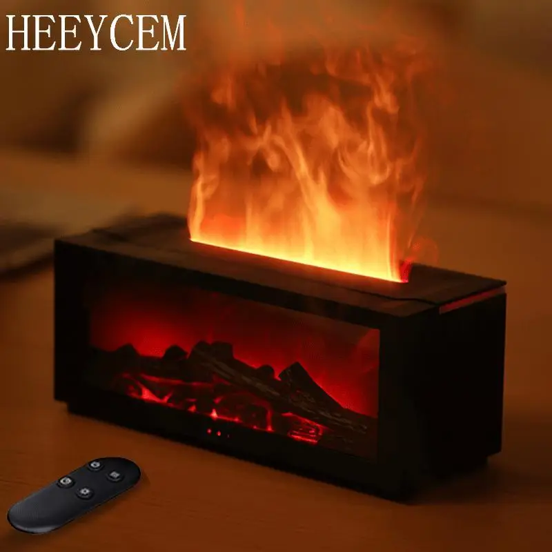 USB Powered Electric Flame Fireplace Humidifier, Simulated Fireplace Flame Humidifier, Multicolor LED Fireplace Aromatherapy Diffuser with Remote Cont