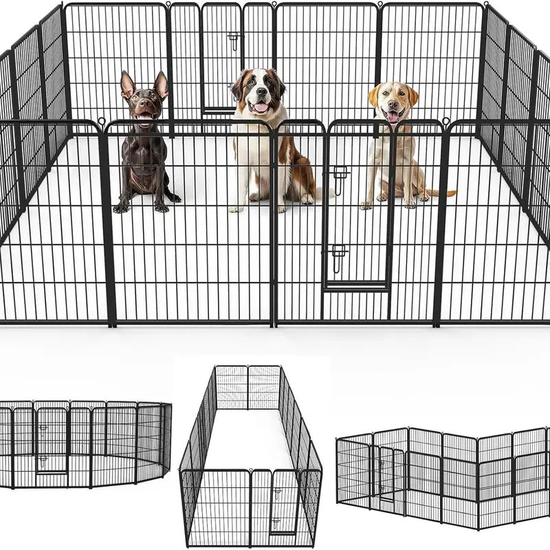 Portable Dog Enclosure with Door, 8/16 Panel Metal Pet Playpen 23–39 Inch Tall for Indoor Home, Outdoor Yard, Camping & RV Use