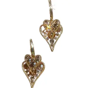 Diamond-studded brown double-layer hollow heart earrings for women, light luxury, exquisite, high-end, versatile and elegant earrings E50067-EH