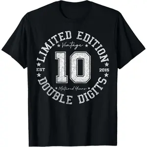 Official Double Digits 10 Year Old Gifts 10th Birthday 2015 T-Shirt ,Made in USA