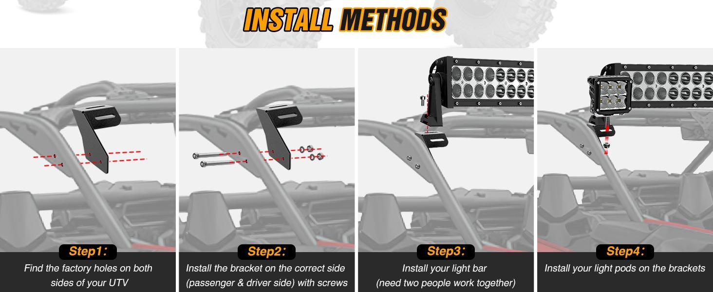 Nilight Light Bar Mounting Brackets for 42-45 Inch LED Bars UTV Roof Upper Windshield Compatible with Can-am Maverick X3 MAX All Models 2017 2018 2019 2020 2021 2022 2023 2024