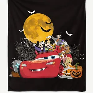 [SummerVibes] DISNEY CLASSIC Halloween Cars, Mickey Mouse, Soft and Comfortable Flannel Blanket, Suitable for Sofas, Beds, Living Rooms, Camping